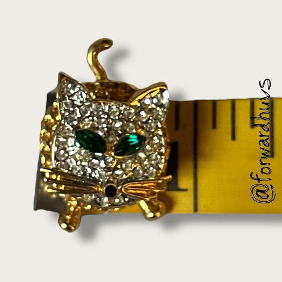 Vintage Gold Tone Cat Pin – Articulated Motion - Rhinestone Embellished - Picture 5 of 6